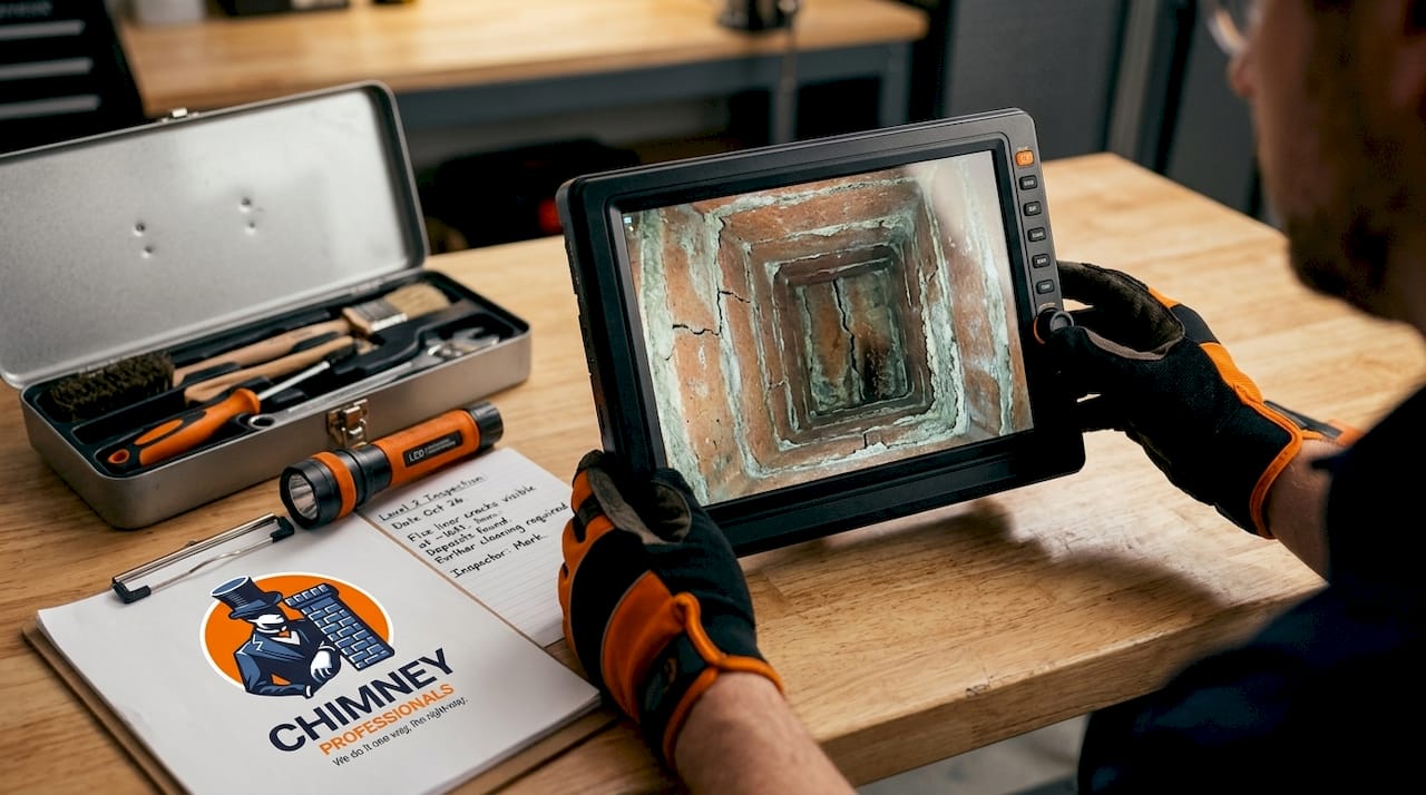 Close-up of chimney camera footage on inspection screen