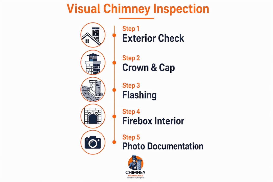 Infographic showing steps in visual chimney inspection