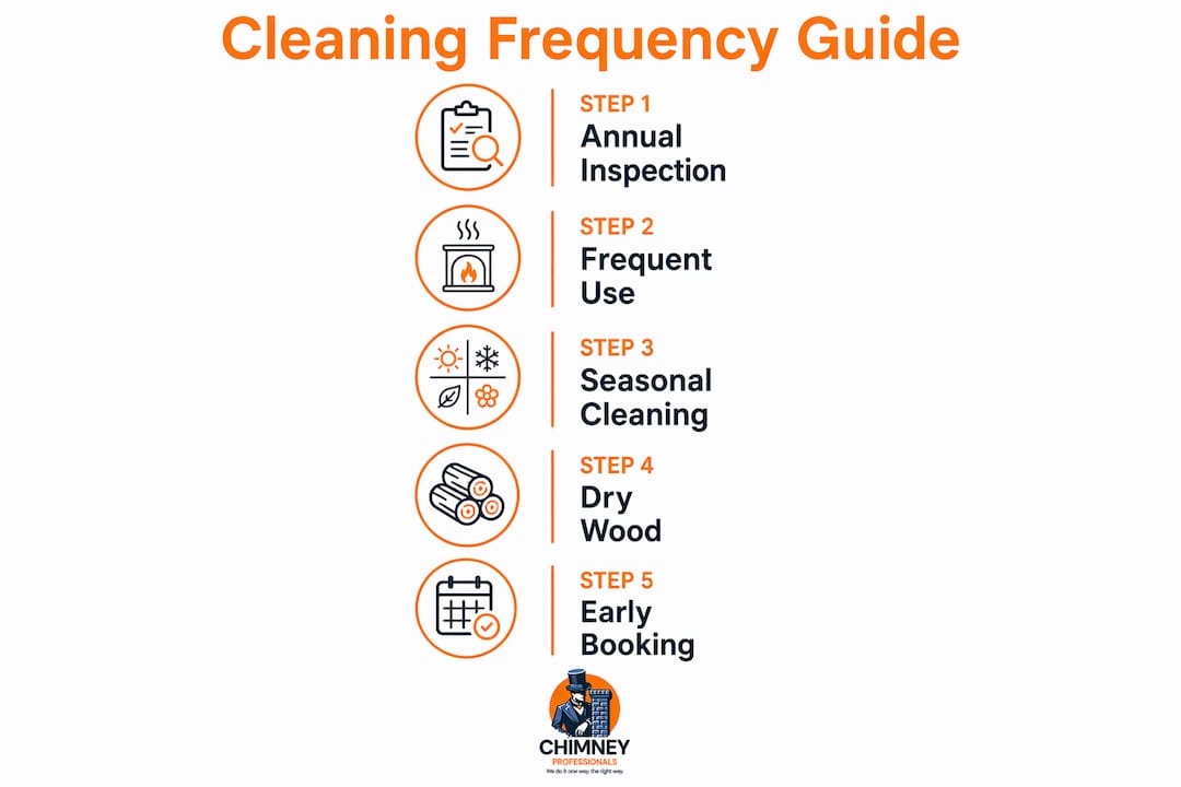 Infographic showing chimney cleaning schedule and safety steps