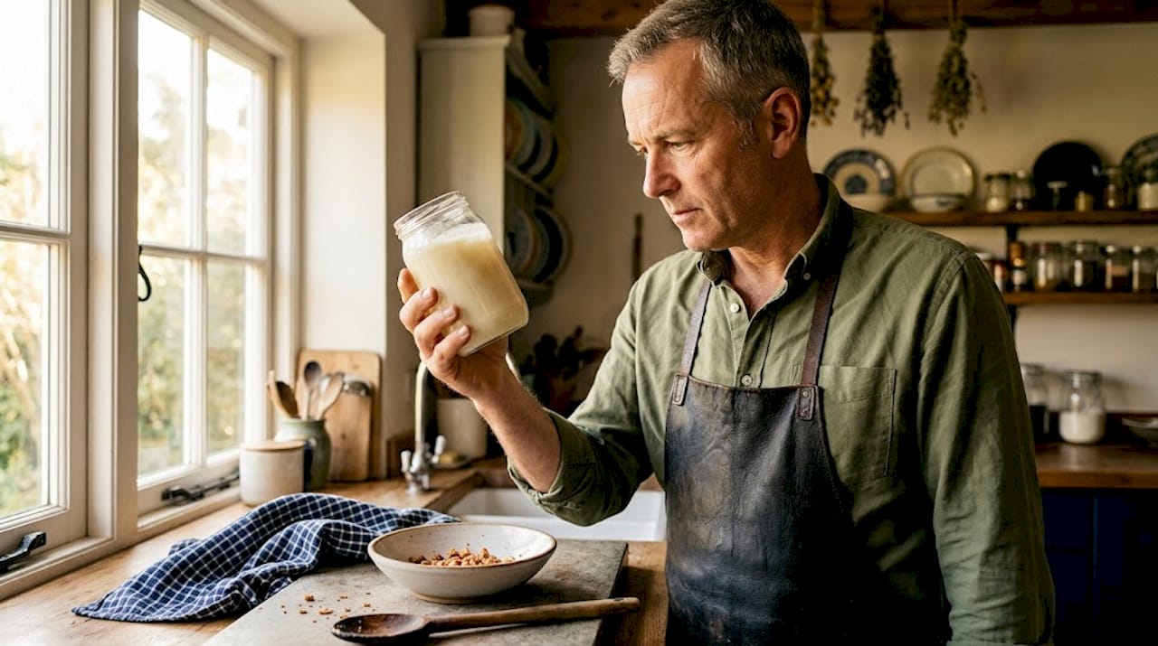 Man checking purity of homemade tallow