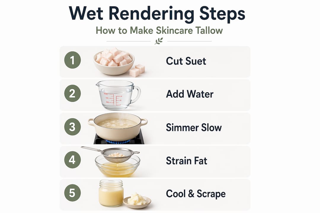 Infographic showing wet rendering tallow steps