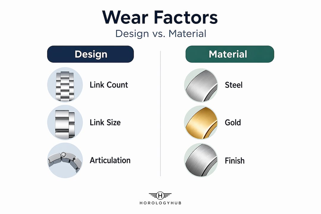Infographic comparing bracelet design and material