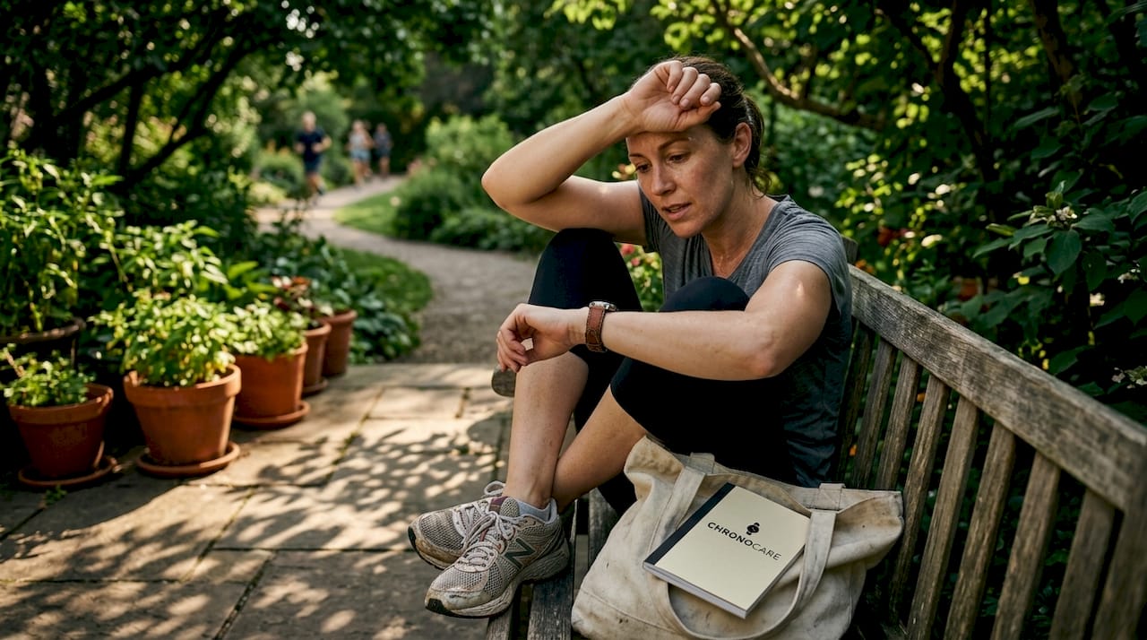 Woman outdoors checking cracked watch strap