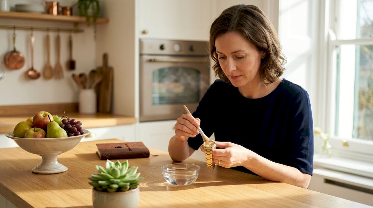 Woman gently cleaning luxury wristwatch