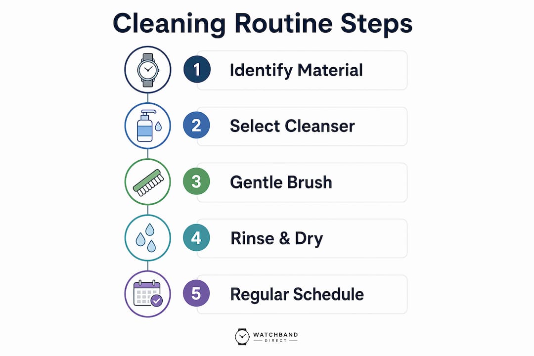Infographic illustrating watch band cleaning steps