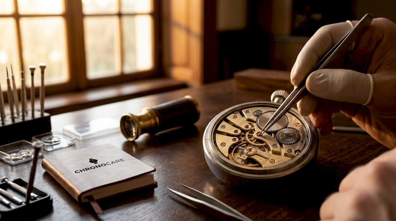 Close-up mechanical watch movement and lubricant