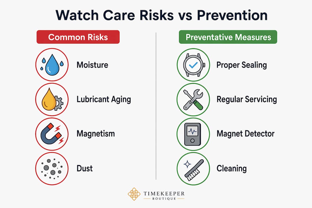 Infographic on watch care risks and prevention