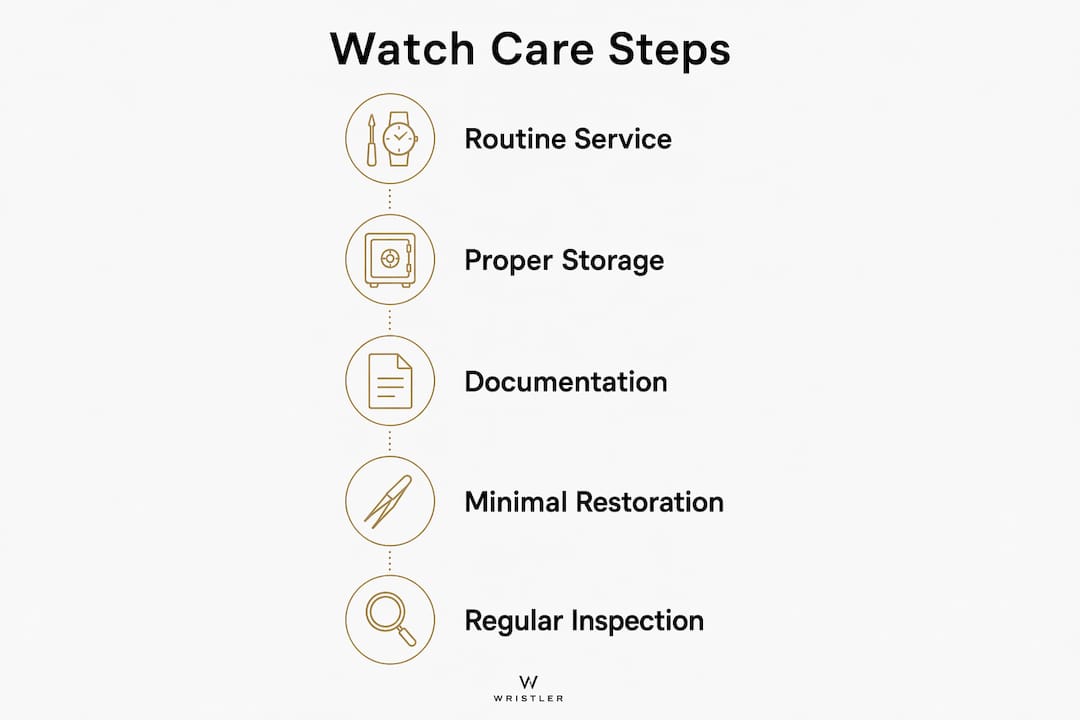 Infographic showing watch care preservation steps