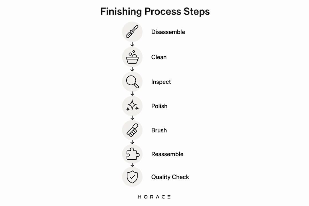Infographic presenting step-by-step watch bracelet finishing process