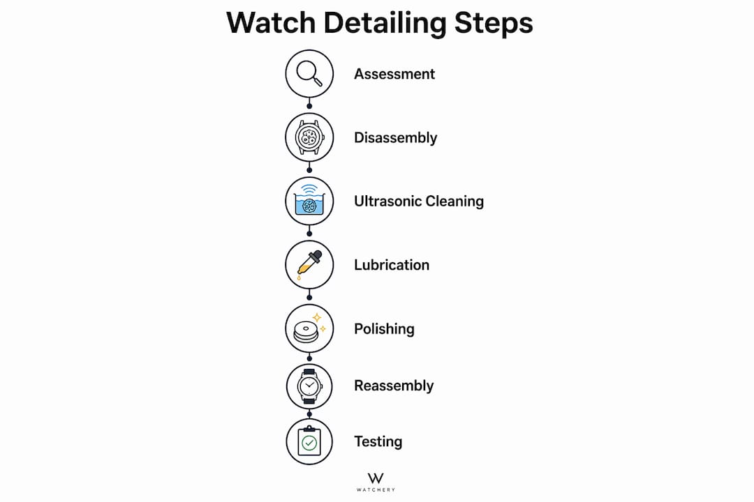 Infographic outlining watch detailing steps process