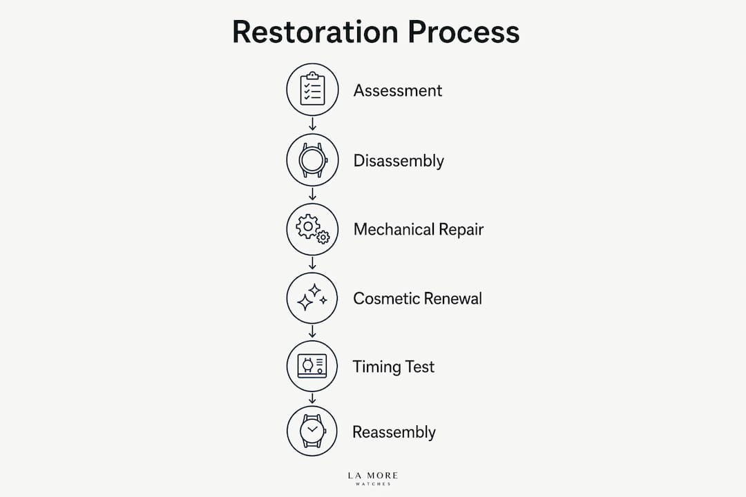 Infographic showing steps of watch restoration process