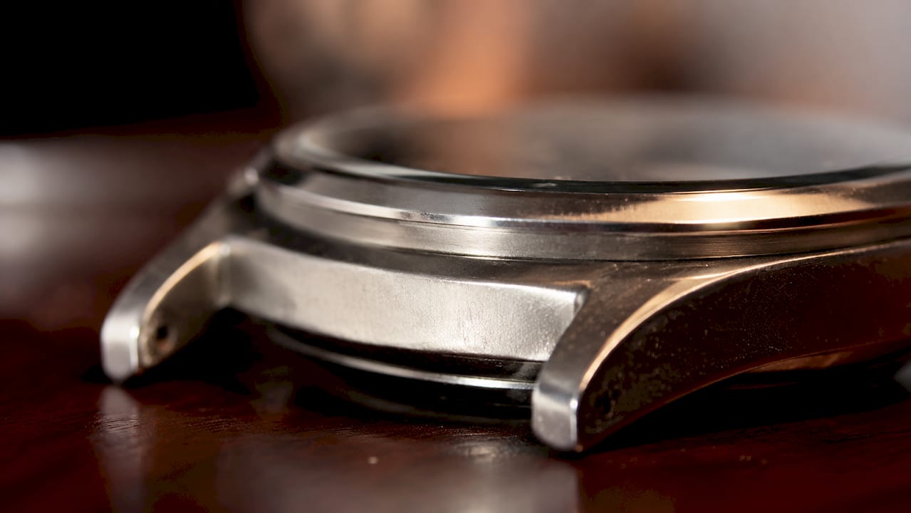 Close-up of watch lugs showing polishing effects