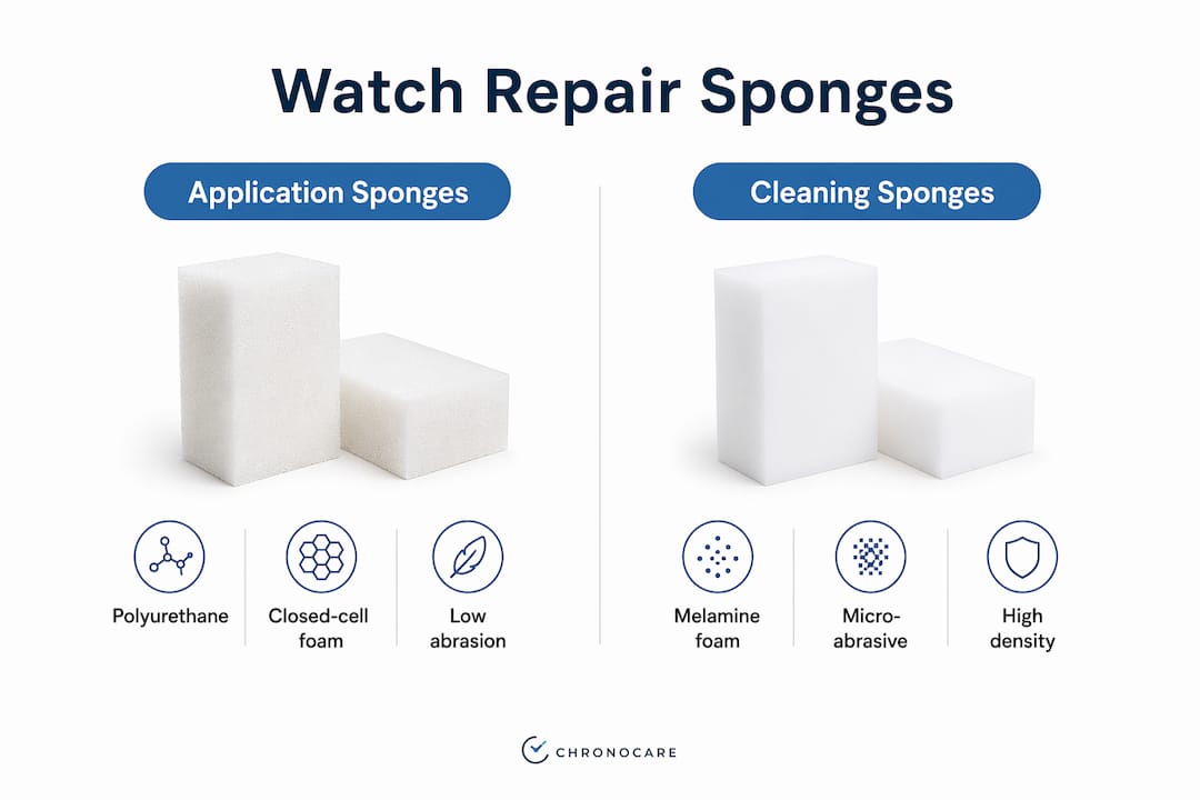 Infographic comparing watch repair sponge types