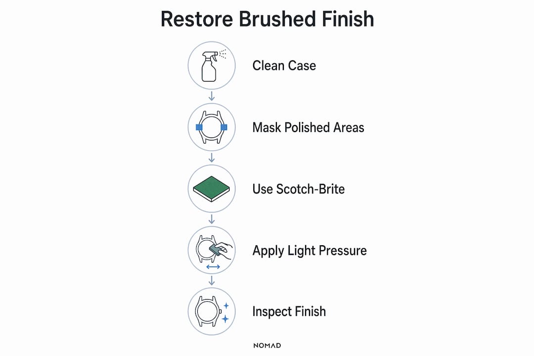 Infographic showing steps to restore brushed watch finish