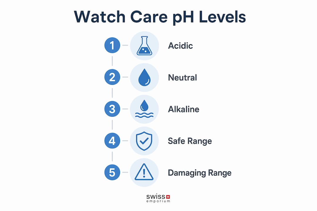 Infographic illustrating watch care product pH levels