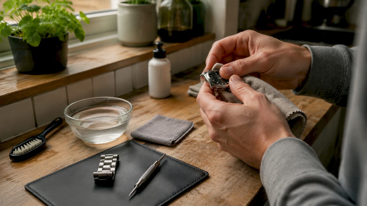 Hands polishing stainless steel watch case