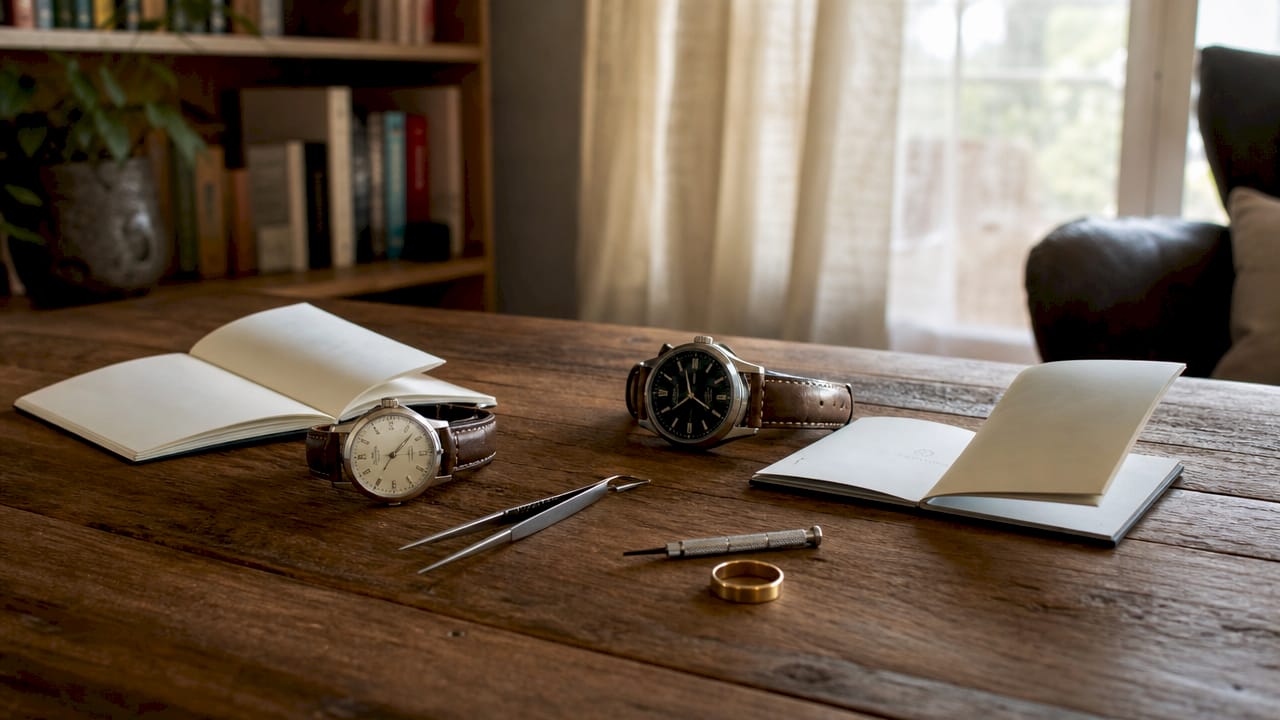 Two watches with warranty and care guarantee documents