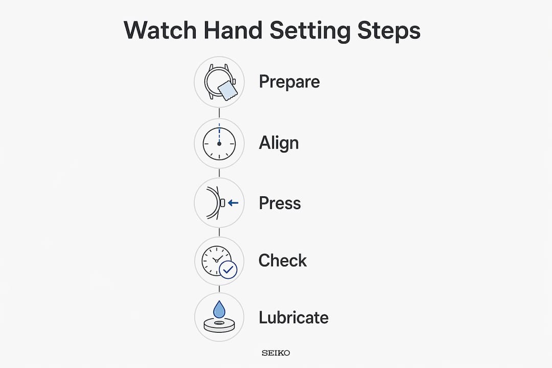 Infographic displaying steps to set watch hands
