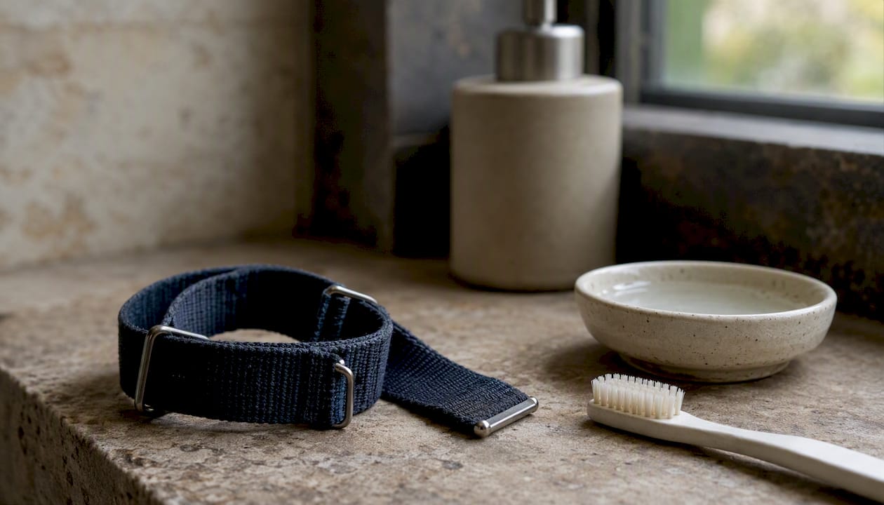 Fabric watch strap ready for cleaning