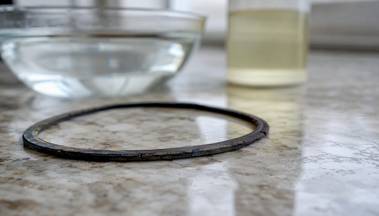 Close-up of rubber watch gasket with wear