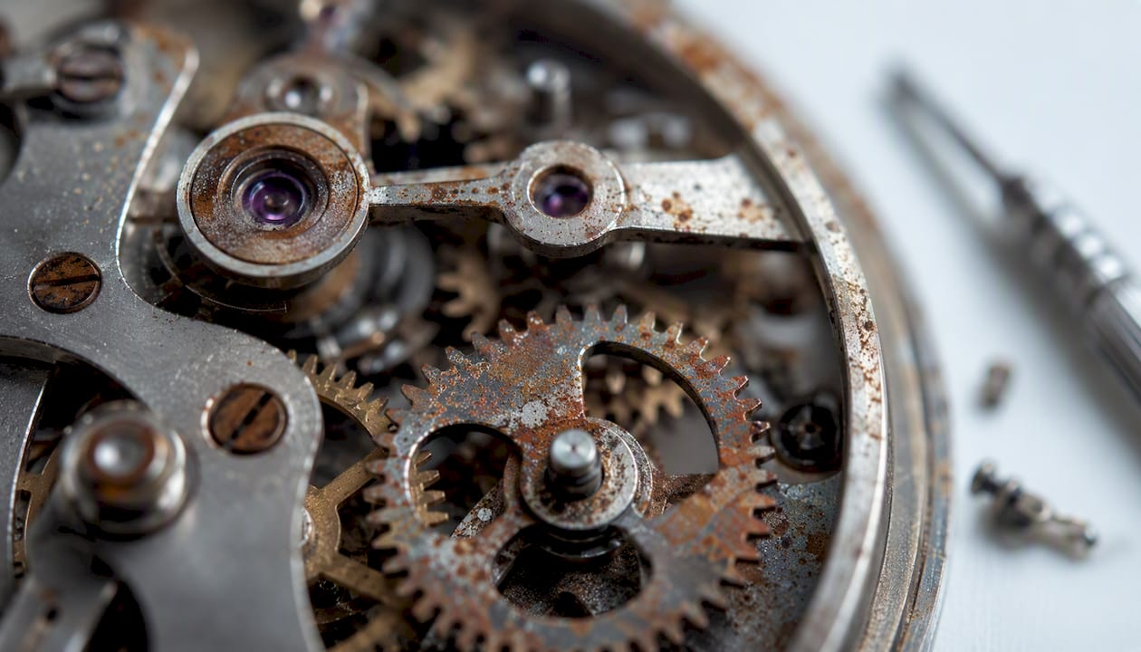 Rust forming on metal watch movement parts