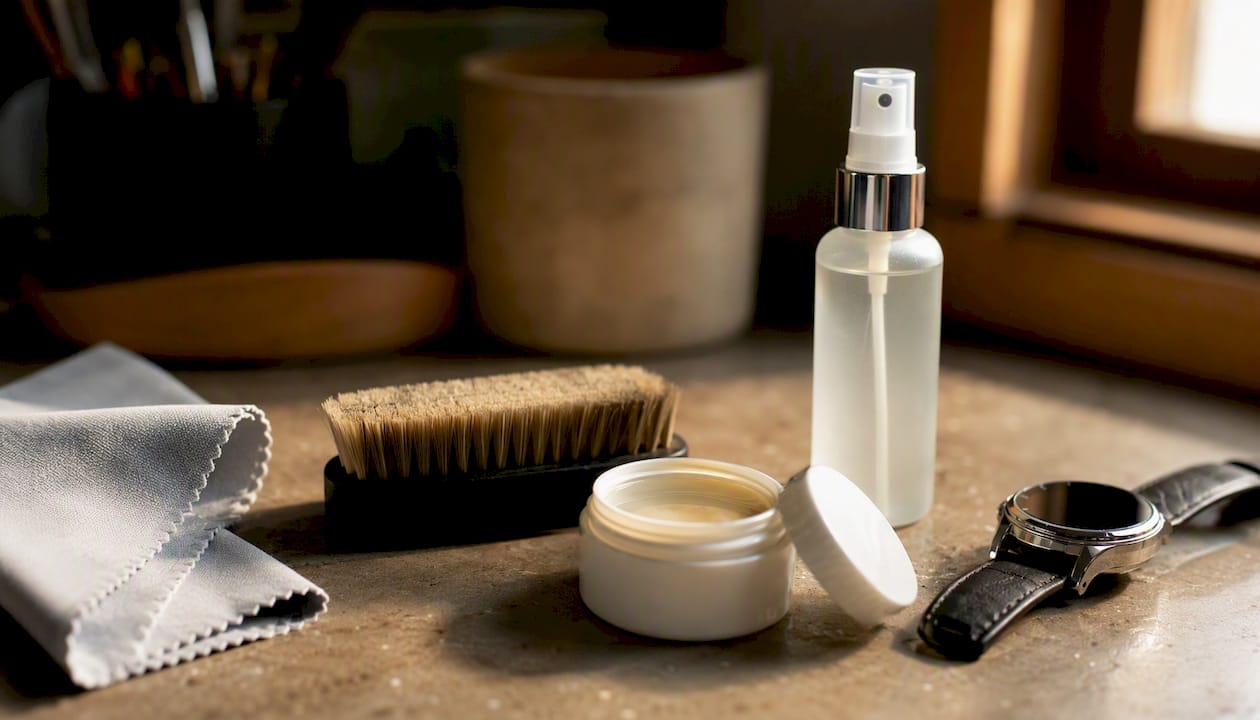 Watch cleaning and polishing tools close-up