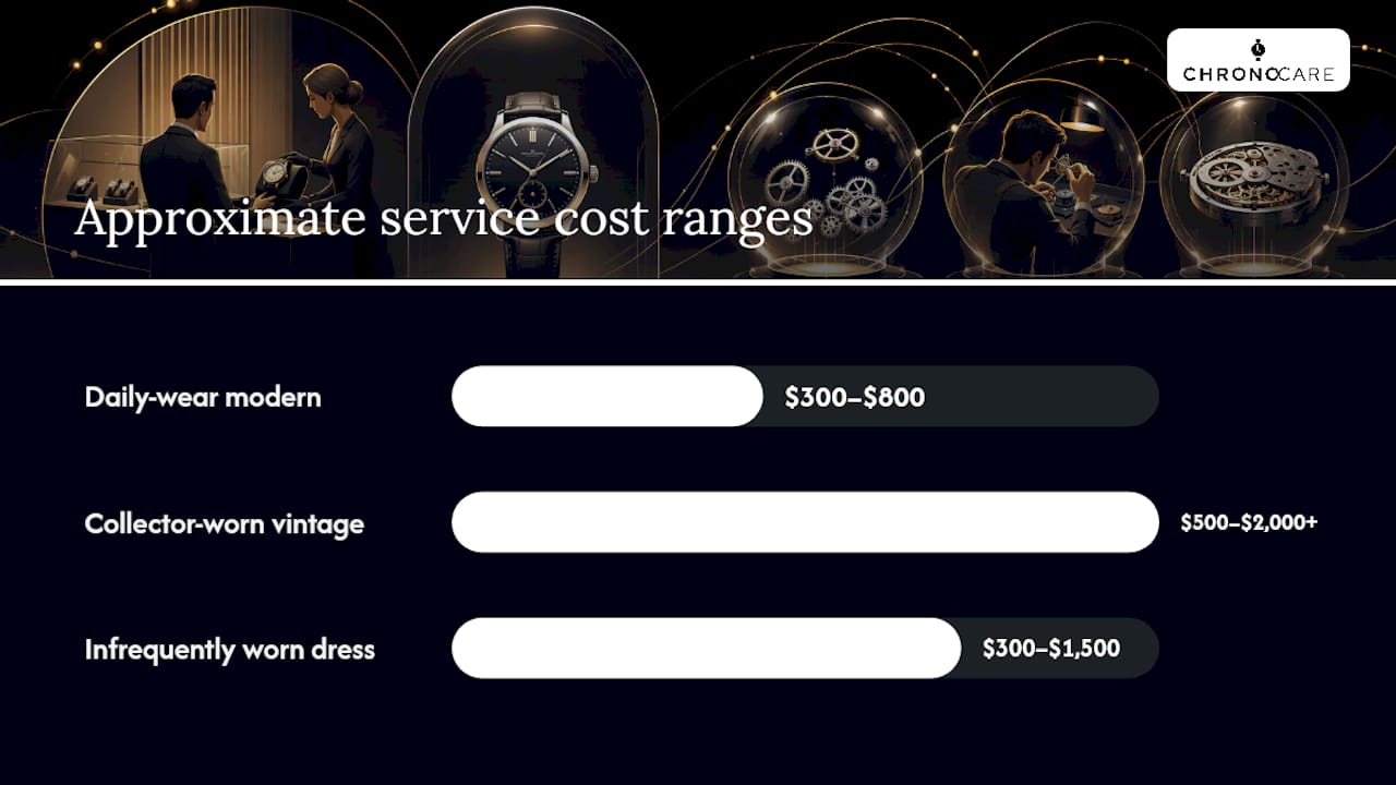 Cleaning and service frequency by watch category
