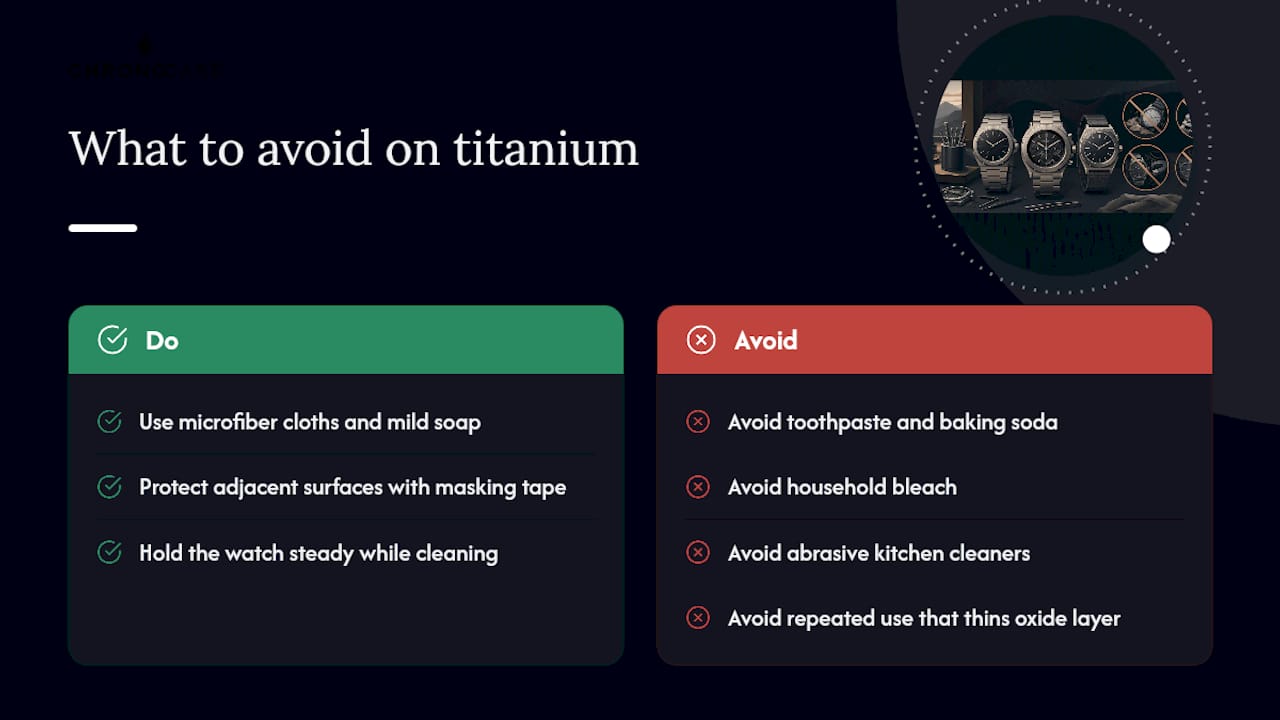 Diagram of substances to avoid on titanium watches