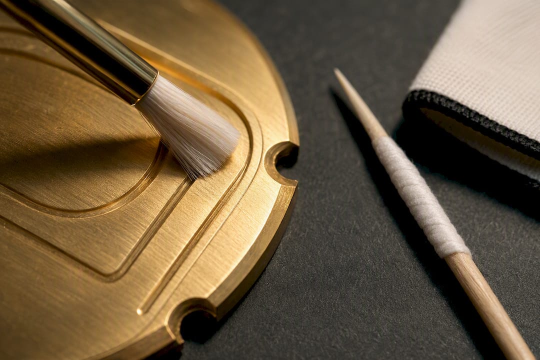 Soft brush cleaning engraved watch grooves