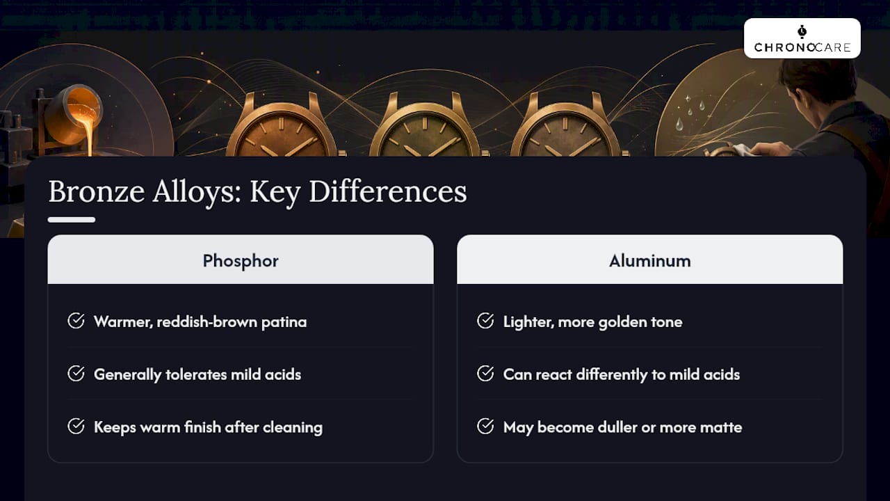 Comparison of two bronze alloys and cleaning reactions