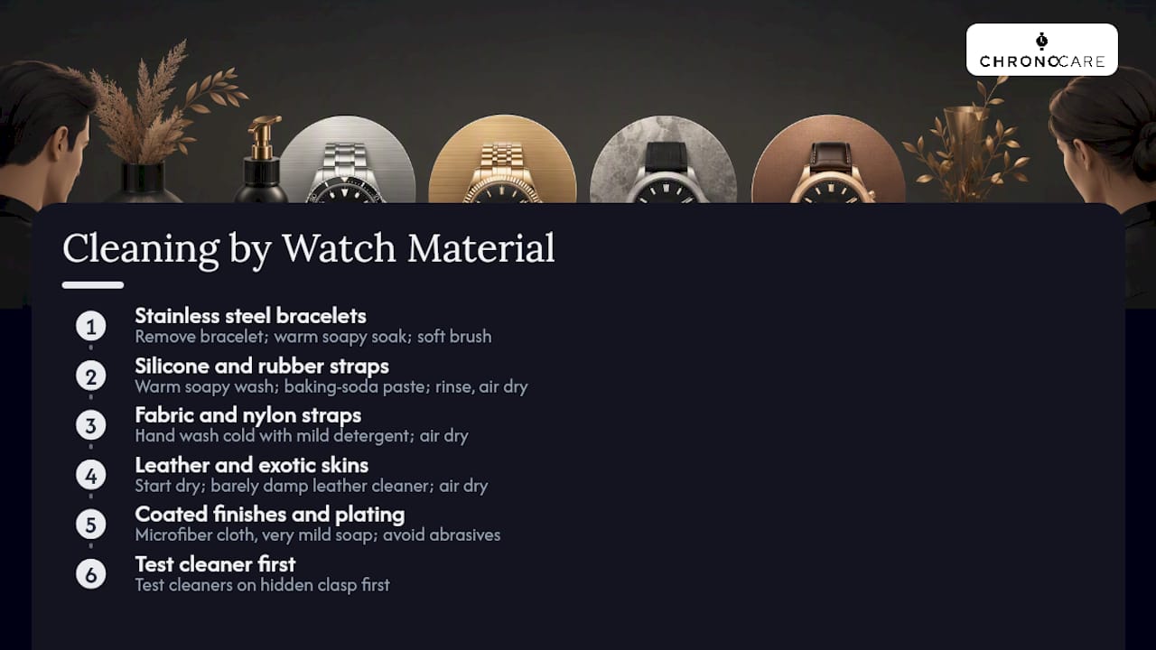 What's the Safest Way to Clean Each Watch Material? — overview diagram