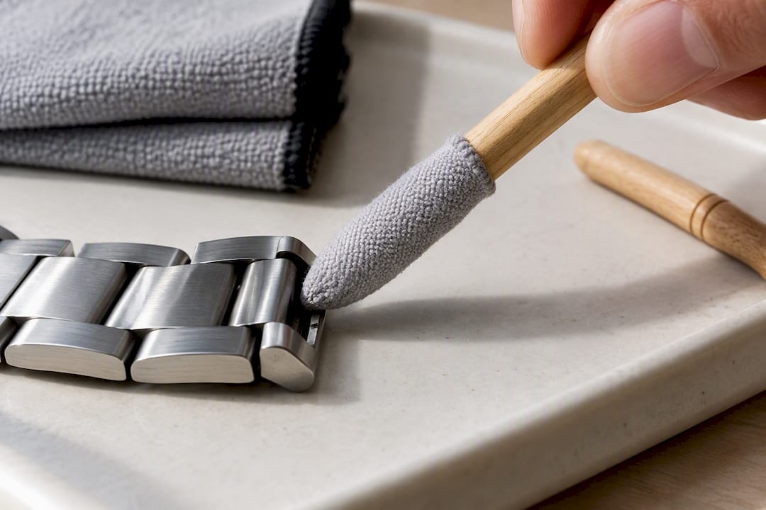 Microfiber wrapped peg cleaning bracelet recess