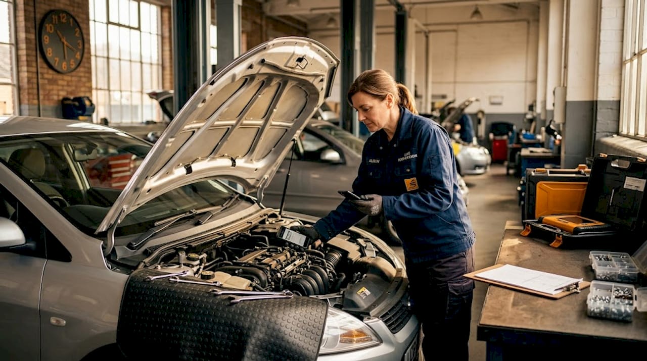 Technician checking engine code before installation