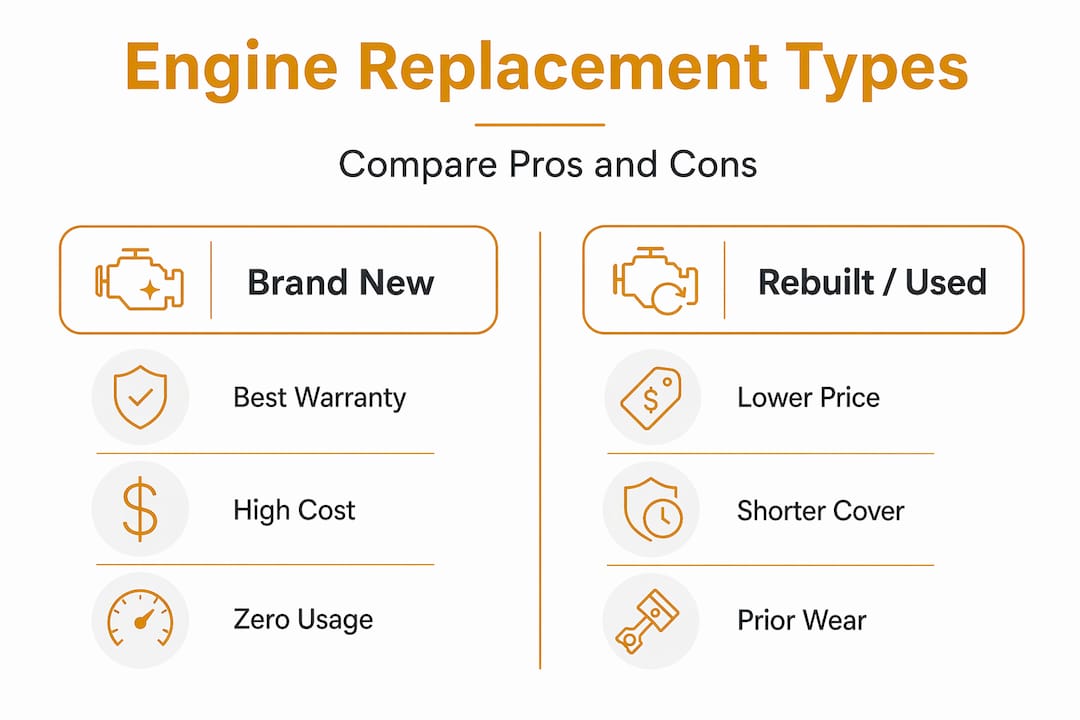 Infographic comparing new and rebuilt engine types