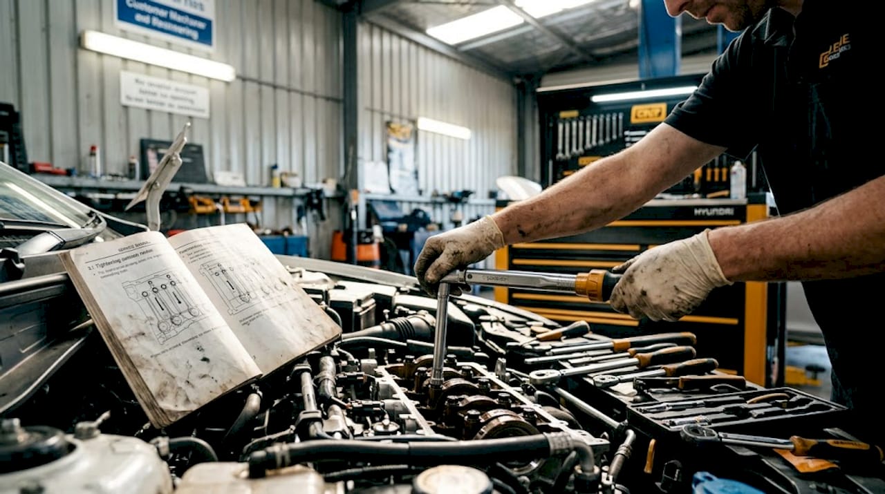 Replacing rod bolts on Hyundai engine close-up