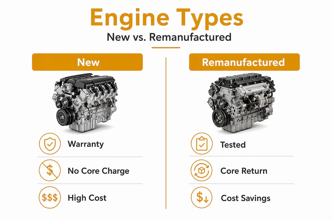 Infographic comparing new and remanufactured engines