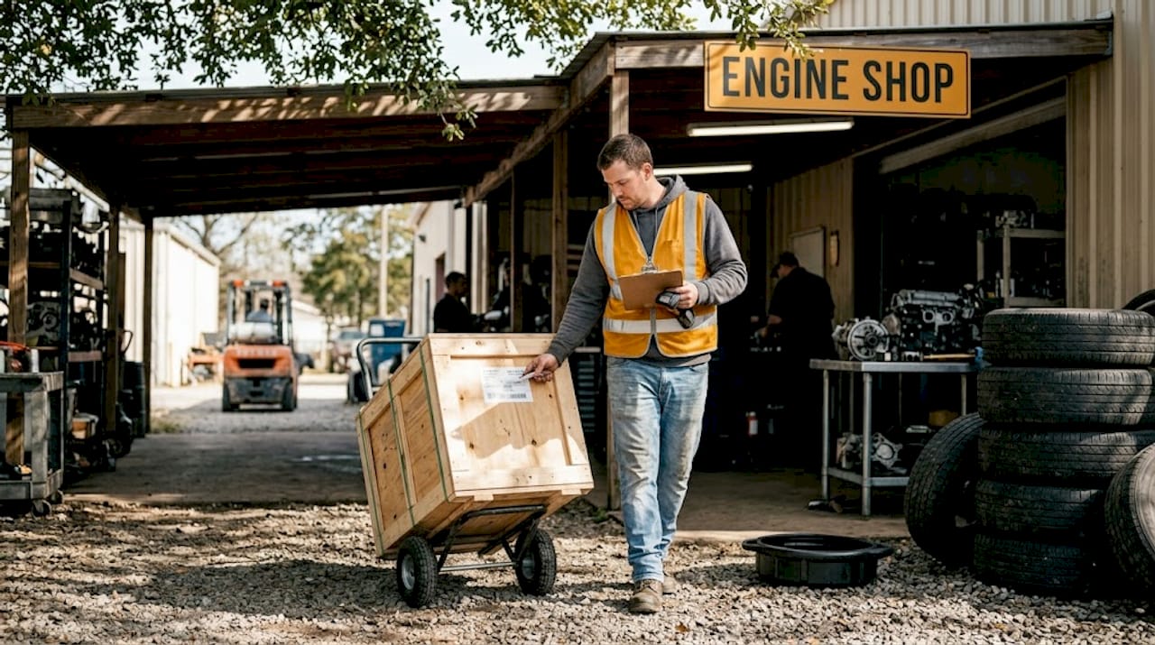 Engine delivery at automotive repair shop