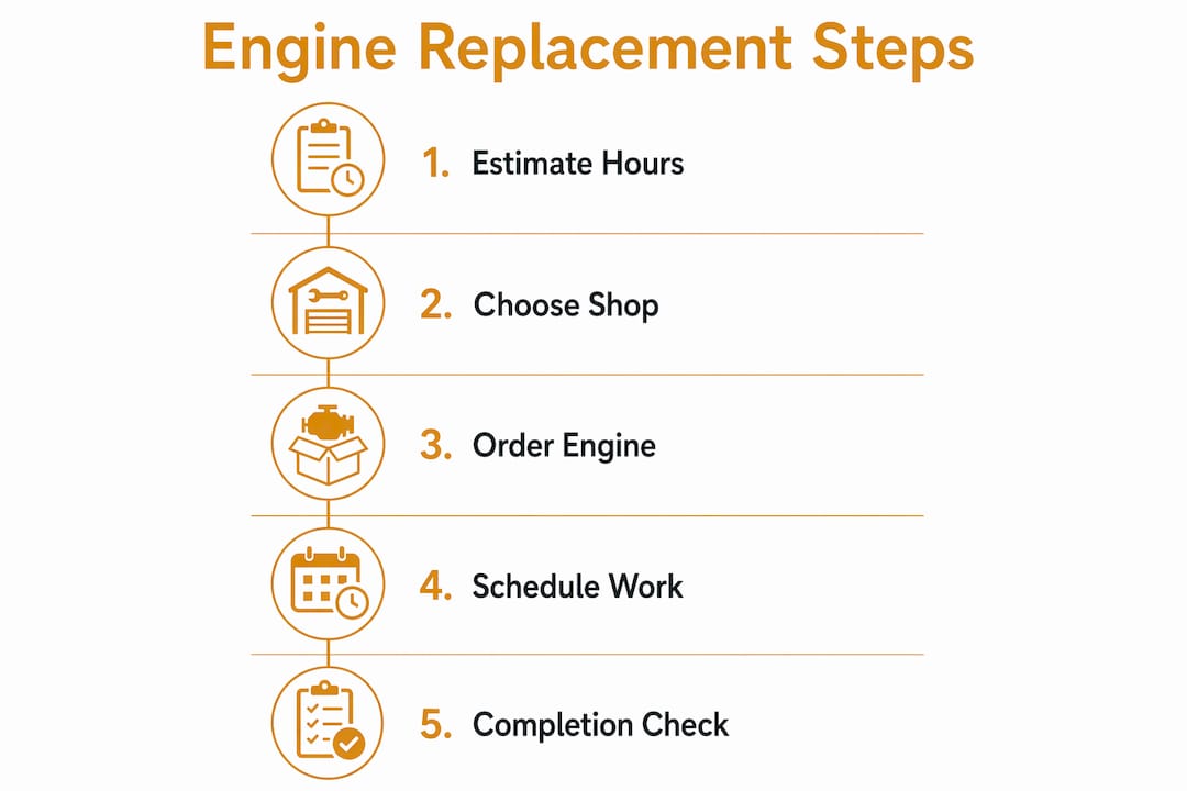 Infographic outlining engine replacement process steps