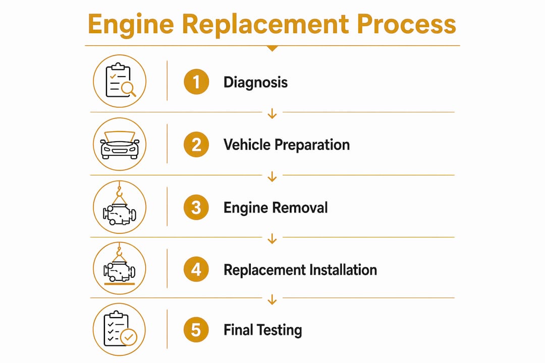 Infographic illustrating Hyundai engine replacement step-by-step process