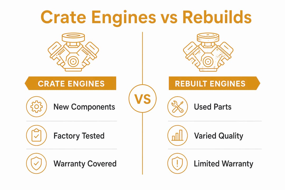 Infographic comparing crate engines to rebuilt engines