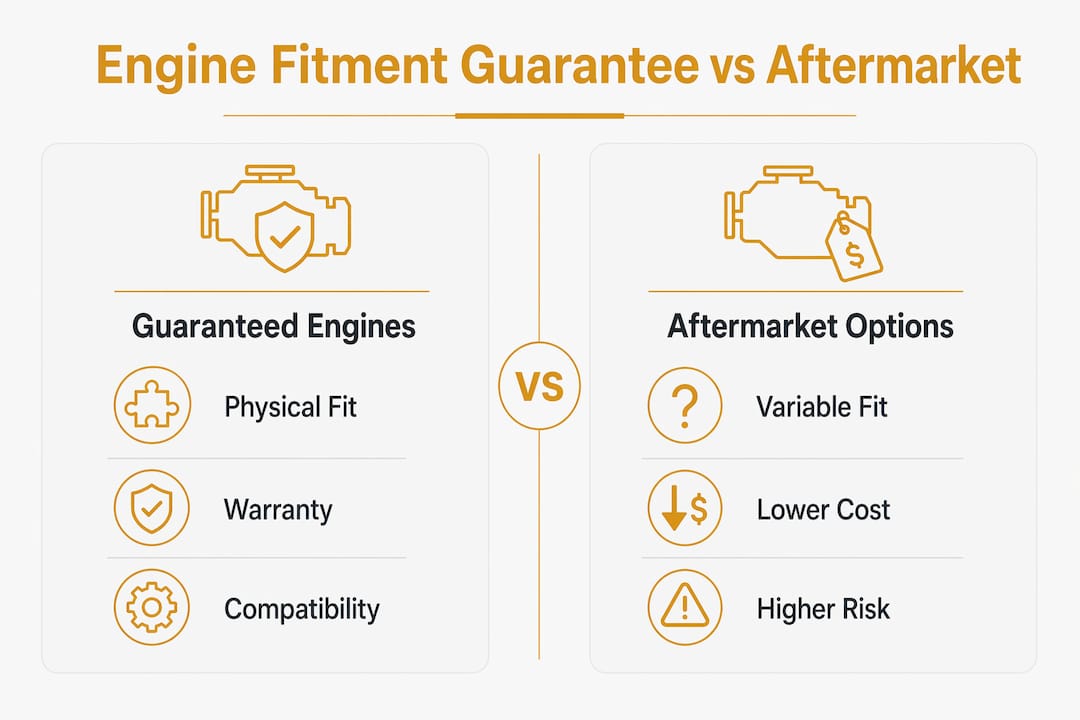 Infographic comparing guaranteed fitment and aftermarket engines