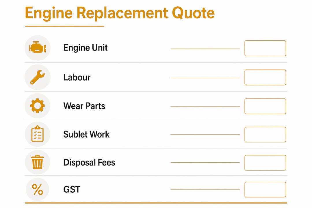 Infographic detailing engine replacement cost categories