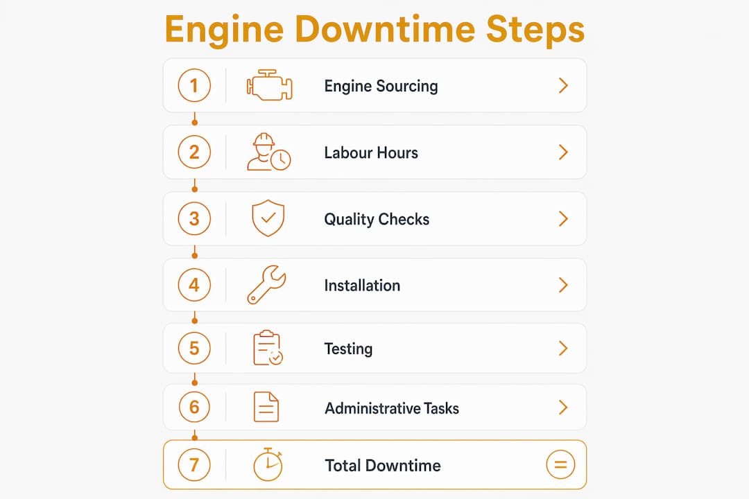 Infographic outlining engine replacement downtime steps