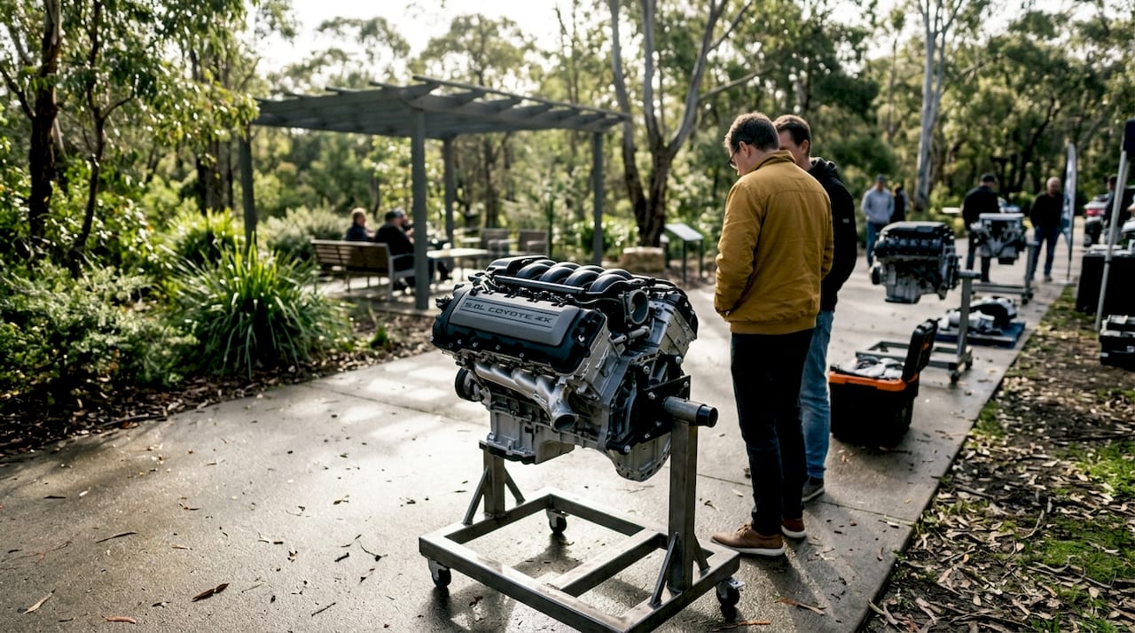 Ford Coyote Gen 4X crate engine in showroom