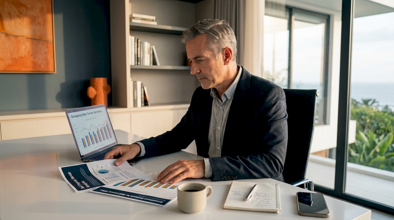 Investor reviewing Bali market reports