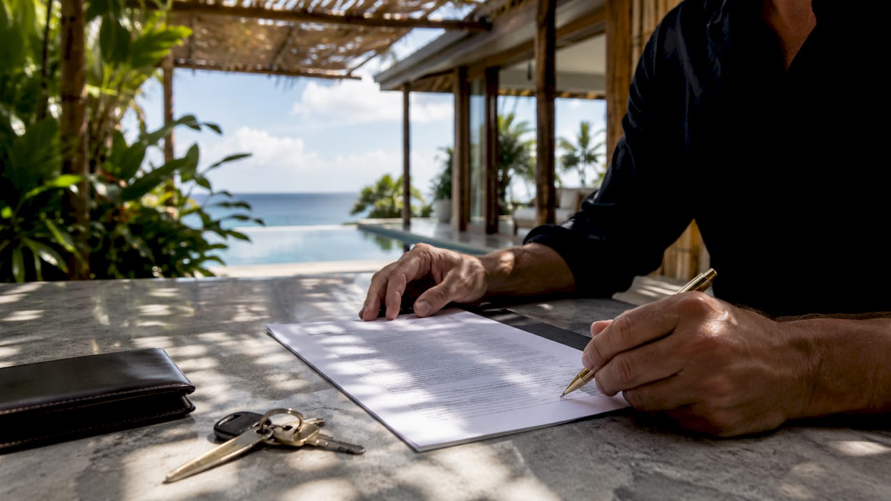 Close-up of signing Bali leasehold agreement