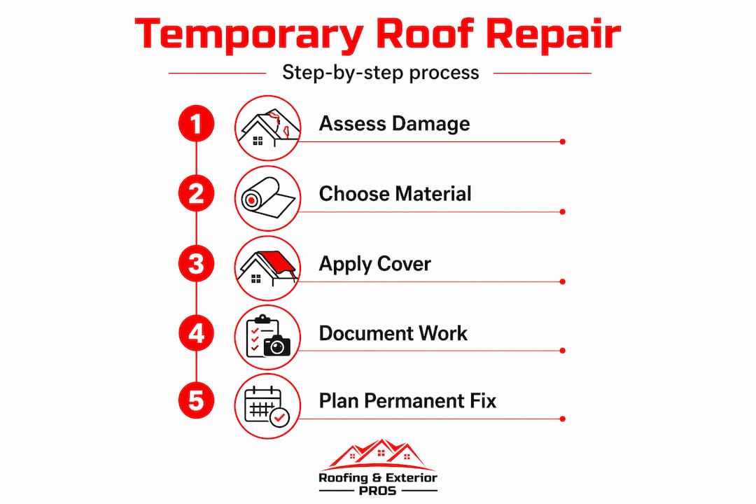 Infographic with steps for temporary roof repair