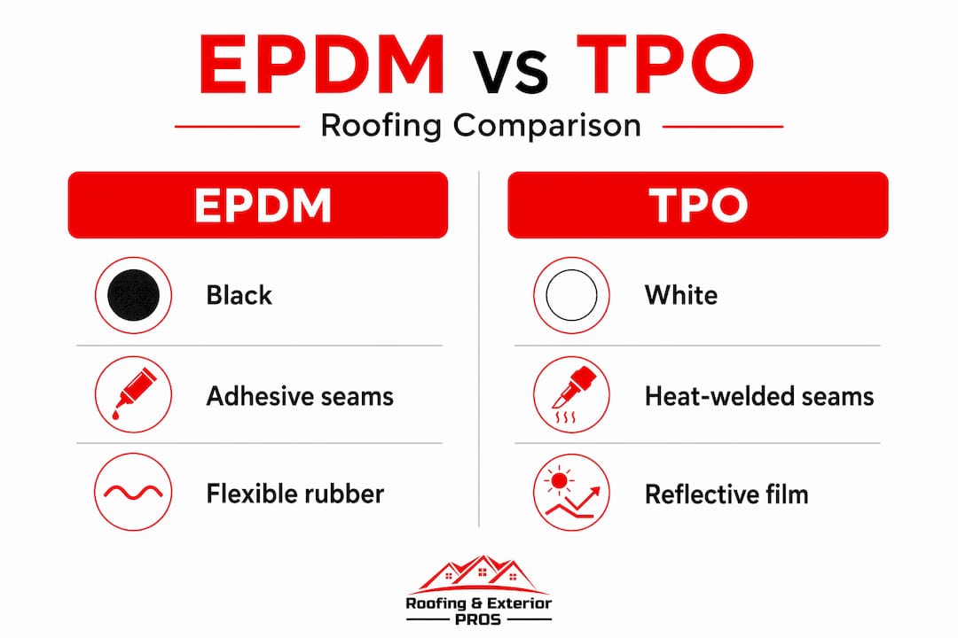 Infographic comparing EPDM and TPO roofing features