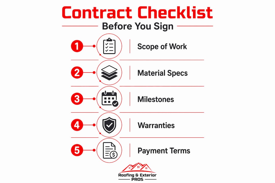 Contract checklist infographic with five main steps