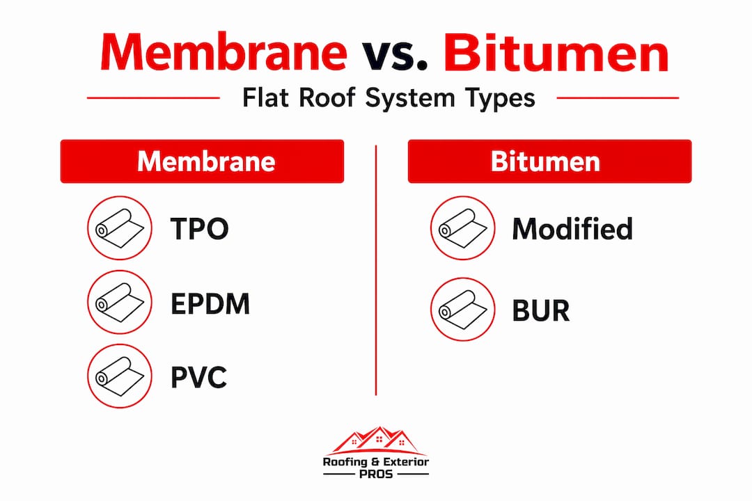 Infographic comparing membrane and bitumen flat roofing